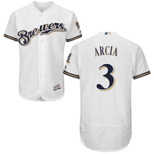 Brewers #3 Orlando Arcia White Flexbase Authentic Collection Stitched MLB Jersey - Click Image to Close